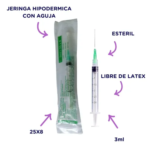 JERINGA ESTERIL 3 ML C/AGUJA 21X1  1/2 X100 UND - Imagen 1