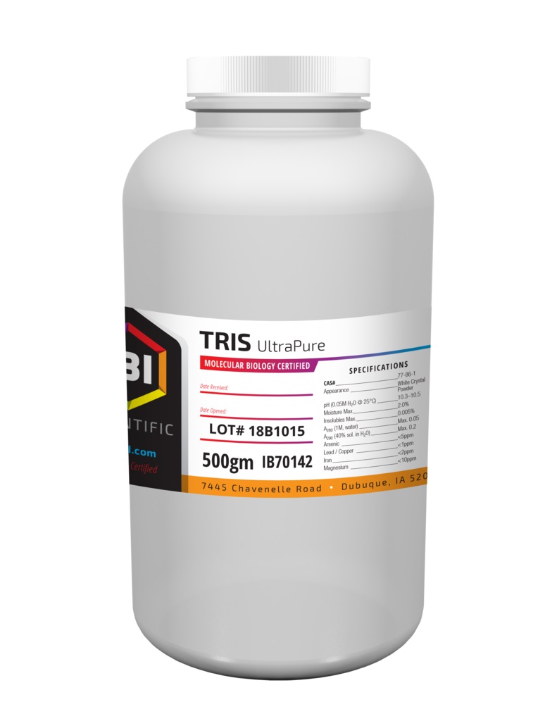 TRIS ULTRAPURO 500G. REF IB70142. MARCA IBI SCIENTIFIC. GRADO BIOLOGIA MOLECULAR - Imagen 1